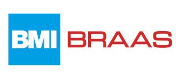 Logo von BMI Braas, bestehend aus blauen und roten Schriftzügen auf weißem Hintergrund.
